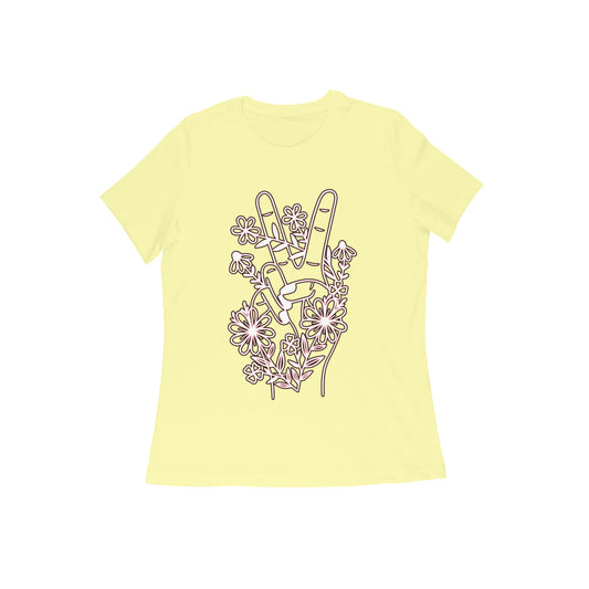 Round Neck T-Shirt For Women - Floral Fingers